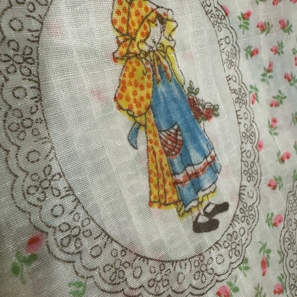 Vintage 70s Holly Hobby Medallions Roses Floral Fabric Finish Crib Sheet Quilt - Picture 3 of 8